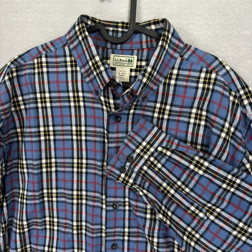 L.L.Bean Mens XL Tall Flannel Shirt Traditional Fit Plaid Blue Red Button Down
